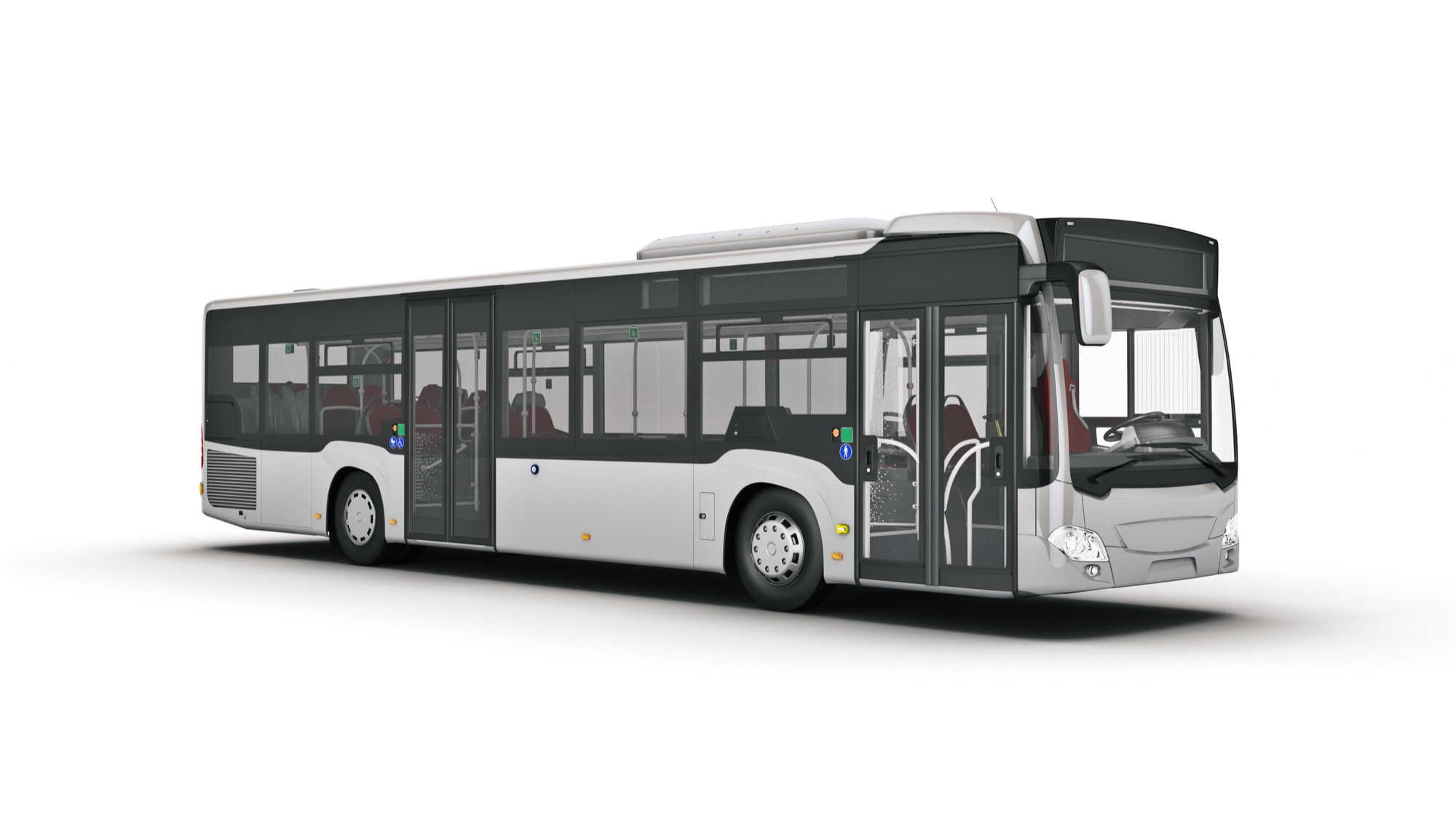 Bus, front three-quarter view, with numbered JMK product mounting points