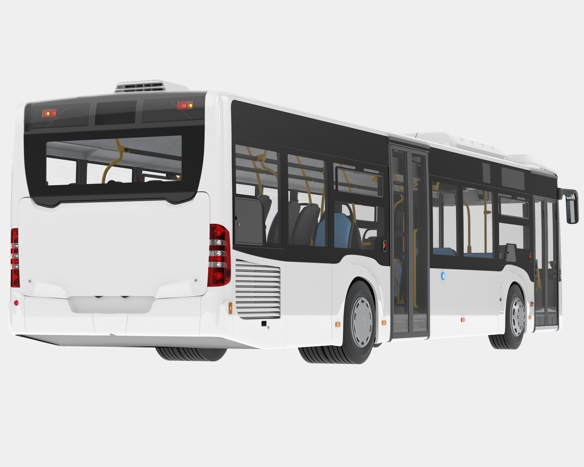 Bus, rear three-quarter view, with numbered JMK product mounting points